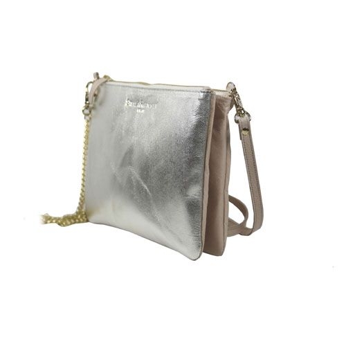Bolso plata y nude metalizado en piel de Stella Rittwagen 